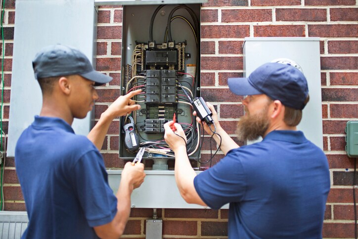 An electricity grid is getting repaired in San Jose